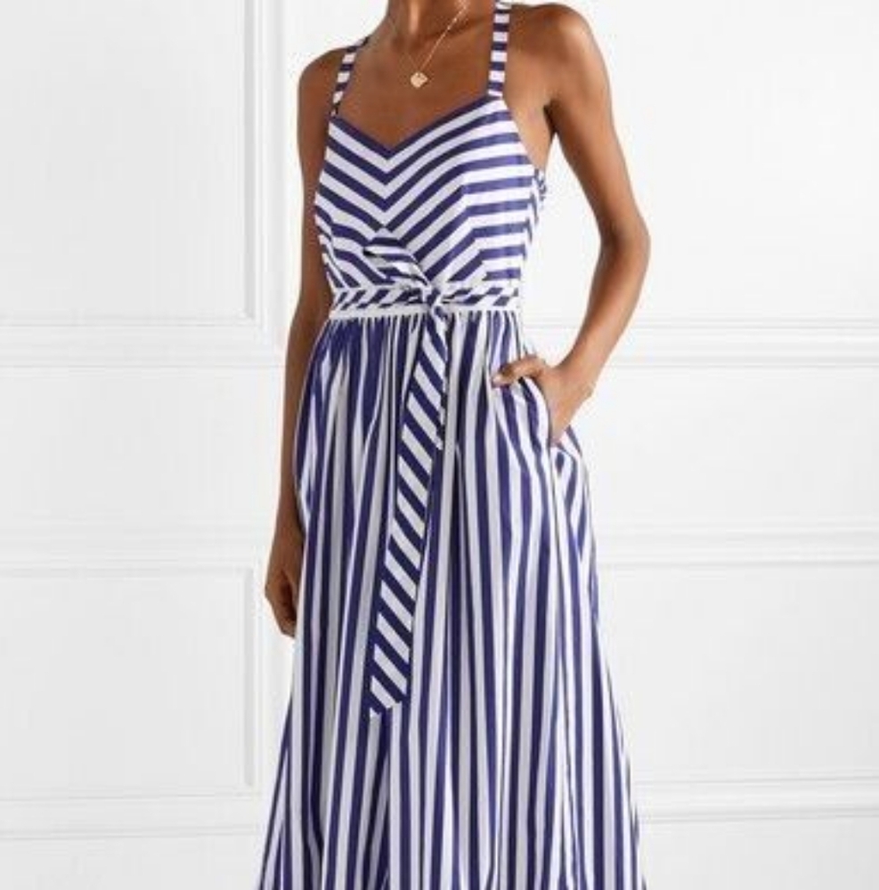 J. Crew Blue and White Ruffled Tie Front Maxi Dress - Picture 4 of 5
